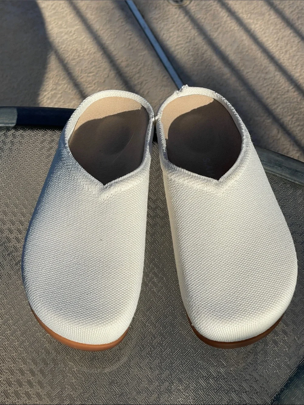 Rothy's White Canvas Slip-On Mules with Tan Soles - Picture 1 of 7